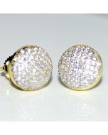 Round pave stud earrings 10mm Wide CZ Sterling Silver with Gold Finish 
