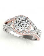 Multi-Row Diamond Engagement Ring 14K White and Rose Gold Semi Mount Fits 1ct round Solitaire