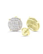 1/2ct Diamond Earrings Round Pave Cluster Gold-Tone Sterling Silver Screw Back 10mm Wide Mens Womens Studs 