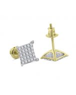 Diamond Earrings Gold 10K Square Shaped Mens Iced Out 1/4ctw Screw Back Stud Earrings 7.5mm Wide 