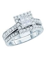 Princess Cut Diamond Bridal Wedding set 2pc Vintage Halo .5ct 14K White gold new