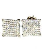 Fashion Earrings Silver With CZ Pave Square Princess Cut Shaped Screw Back 9mm Wide