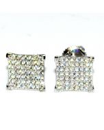Fashion Earrings for Men 10mm Wide Cubic Zarcon Pave Set Screw Back Silver