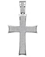 10kt White Gold Mens Diamond Flared Pattee Cross Charm Pendant 1-1/2 Cttw 