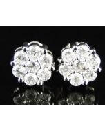 1ct diamond earrings flower set 14K white gold screw on backs 8mm wide 