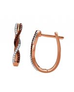 Rose Gold Infinity Hoop Earrings Cognac and White Diamonds 0.15cttw 10k