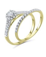 Diamond Rings Set Engagement Ring and Band Halo Style Solitaire Center 10K White gold, Yellow gold, Rose Gold 1/2ctw Womens Ring 