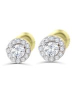 14K Yellow Gold Halo Style Stud Earrings Round Solitaire Center Screw Back 1/3ctw 7mm 