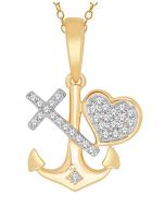 10K Gold Ladies Diamond Anchor Pendant With Heart and Cross Genuine Diamonds (i2/i3, I/j)