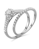 Diamond Rings Set Engagement Ring and Band Halo Style Solitaire Center 10K White gold, Yellow gold, Rose Gold 1/2ctw Womens Ring 