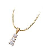 Diamond Three Stone Pendant W/Chain 14K Yellow Gold 3/4 Ct Tw