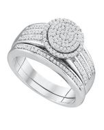 10K White Gold Bridal Set Halo Style 0.40ctw Pave Set 2pc Set 