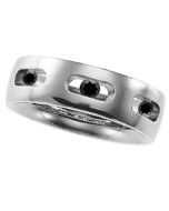 Designer Band Set With Black Diamonds 14K White Gold Size 7 /  3/8 Ct Tw Set W/Black Diamonds