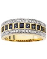 14Ky/Rhodium Bridal Genuine Sapphire/Diamond Anniversary Band 14K Yellow Gold 1/5 Ct Tw Bridal Genuine Sapphire/Diamond Anniversary Band
