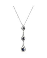 Genuine Sapphire And Diamond Necklace 14K White Gold 1/5 Ct Tw