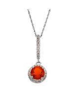 Genuine Mexican Fire Opal And Diamond Pendant 14K White Gold 1/5 Ct Tw