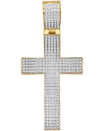 10kt Yellow Gold Mens Pave-set Diamond Crhstian Cross Charm Pendant 7/8 Cttw 