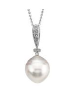 Paspaley South Sea Cultured Pearl And Diamond Pendant 14K White Gold 14.00 Mm Circle 1/4 Ct Tw