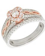 0.75ctw Diamonds 14K Two Tone Rose and White Gold Bridal Set Heart Top Round Solitaire