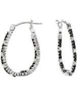 Genuine Black Spinel & Diamond Earrings Sterling Silver  Pair 1/10 Ct Tw Genuine Black Spinel & Diamond Hoop Earrings