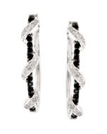 Genuine Black Spinel & Diamond Hoop Earrings Sterling Silver  Pair 1/5 Ct Tw/25Mm Genuine Black Spinel And Diamond Hoop Earrings
