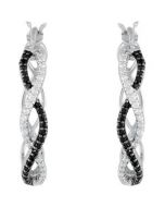 Genuine Black Spinel & Diamond Hoop Earrings Sterling Silver  Pair/1/5 Ct Tw Genuine Black Spinel & Diamond Hoop Earrings