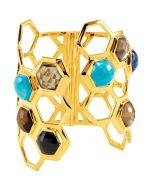 18kt Vermeil Smoky Quartz, Lapis, Turquoise, Onyx & Tigereye 7.5-8"" Cuff Bracelet