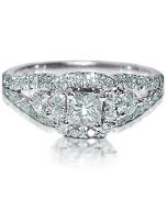 Princess cut Engagement Ring Halo 1.25ct Real Diamond 14K White Gold 0.4ct New