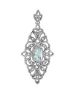 Genuine Aquamarine And Diamond Pendant 14K White Gold 1/8 Ct Tw/07.00X05.00 Mm Genuine Aquamarine And Diamond Pendant