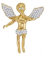 10kt Yellow Gold Mens Diamond Guardian Angel Wings Cherub Charm Pendant 3/8 Cttw 