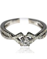 Engagement Ring Round Solitaire Split shoulder criss cross 14K White Gold .56ct