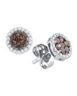 cognac and white diamond stud earrings flower set 6mm screw on backs 0.25ct