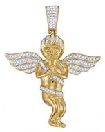 10kt Yellow Gold Mens Diamond Angel Wings Cherub Charm Pendant 1/2 Cttw 