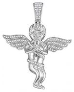 10kt White Gold Mens Diamond Praying Angel Cherub Charm Pendant 1/2 Cttw 