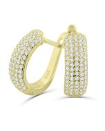 14K Gold-Tone Silver Hoop Earrings Huggies Pave Set CZ 17mm X 6mm Womens Earrings 