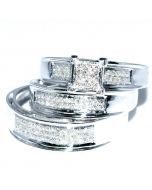 His and Her Trio Wedding Set Mens Women Rings Real 0.4ct Diamonds White Gold