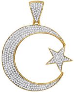 10kt Yellow Gold Mens Diamond Star & Crescent Charm Pendant 3/4 Cttw 
