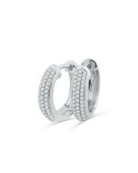 Silver Hoop Earrings Huggies Pave Set CZ 17mm X 6mm Womens Earrings 