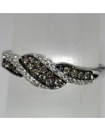 Cognac and White Diamond Band 0.21ct 10K White Gold Right Hand Anniversary Ring