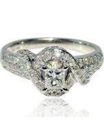 Princess Cut Diamond Engagement Ring Real 0.85ct 14K White gold Pave sides ne