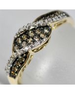 Cognac White Diamond Band 0.21ct 10K Yellow Gold brown anniversary ring