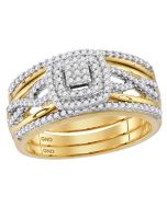 10K Gold Wedding Ring Set 3/8ctw Diamonds Halo Style Infinity Sides 3 pc Set