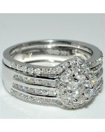Real Diamond Wedding Engagement Ring 1.12CTW DIA FLOWER RING 14K White-gold
