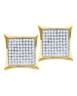 10K Gold Kite Earrings 1/4cttw Diamond Mens Earrings Large 10.5mm Wide Screw Back