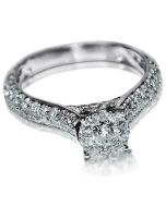 1.45ct Engagement ring Round pave set Diamond 14K White Gold Contemporary