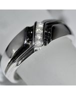Mens Wedding Band Black and White Diamonds 10K White Gold Ring 7MM 0.19ct