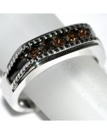 Mens Wedding Band Cognac Diamond 0.5ct 10K White gold 8.5mm wide Millgrain