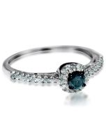 Blue diamond Engaement Promise Ring 0.42ct 10K White Gold halo