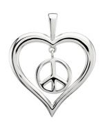 Heart Peace Sign Pendant 14K White Gold 