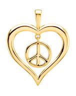 Heart Peace Sign 14K Yellow Gold Heart Peace Sign Pendant